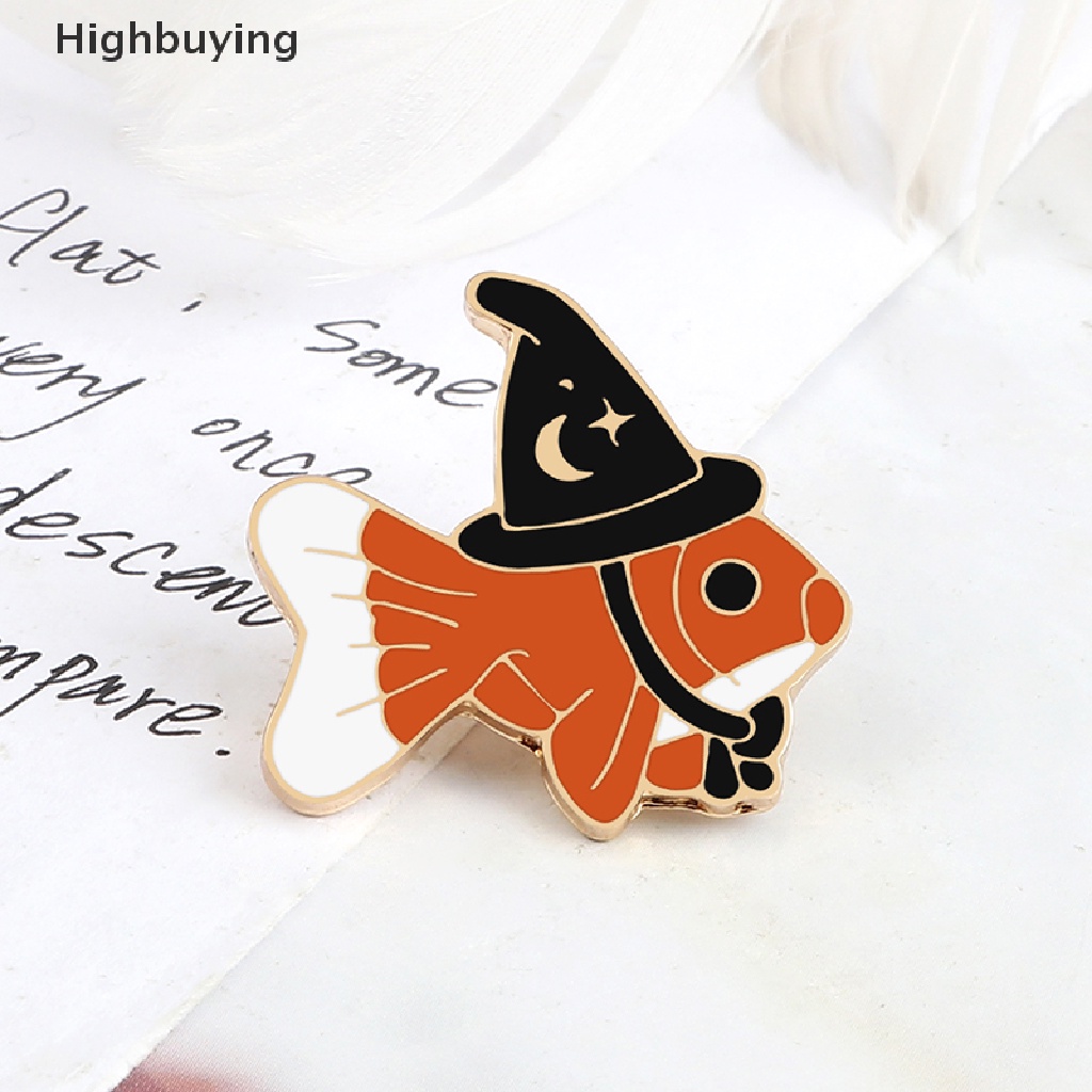 Hbid Bros Ikan Penyihir Kreatif Hewan Lucu Enamel Pin Ikan Beruntung Dengan Topi Ajaib Lencana Tas Perhiasan Hadiah Glory