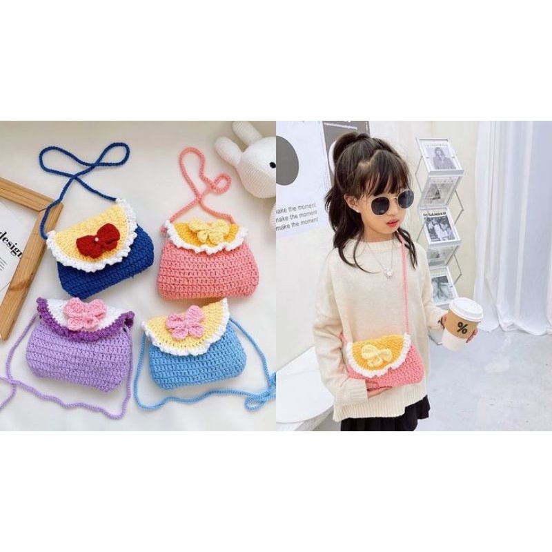 tas princess rajut anak / tas rajut anak / tas selempang anak