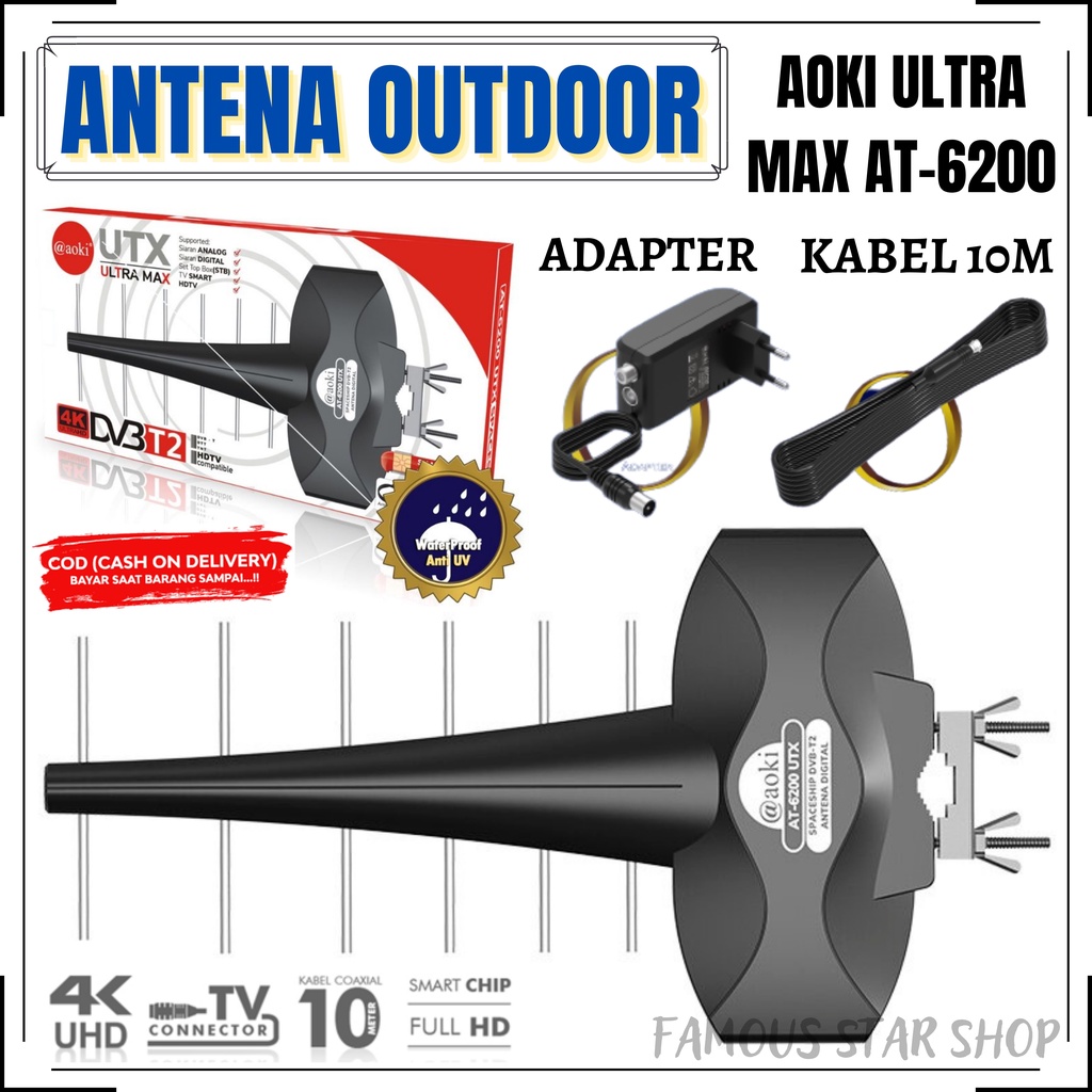 Antena TV DIGITAL UTX ULTRA MAX FULL HD AOKI AT-6200 UTX | Antena Luar Digital AOKI ULTRA MAX | Antena Outdoor Digital Full HD 4K AOKI AT 6200 UTX Ultra Max | FMS