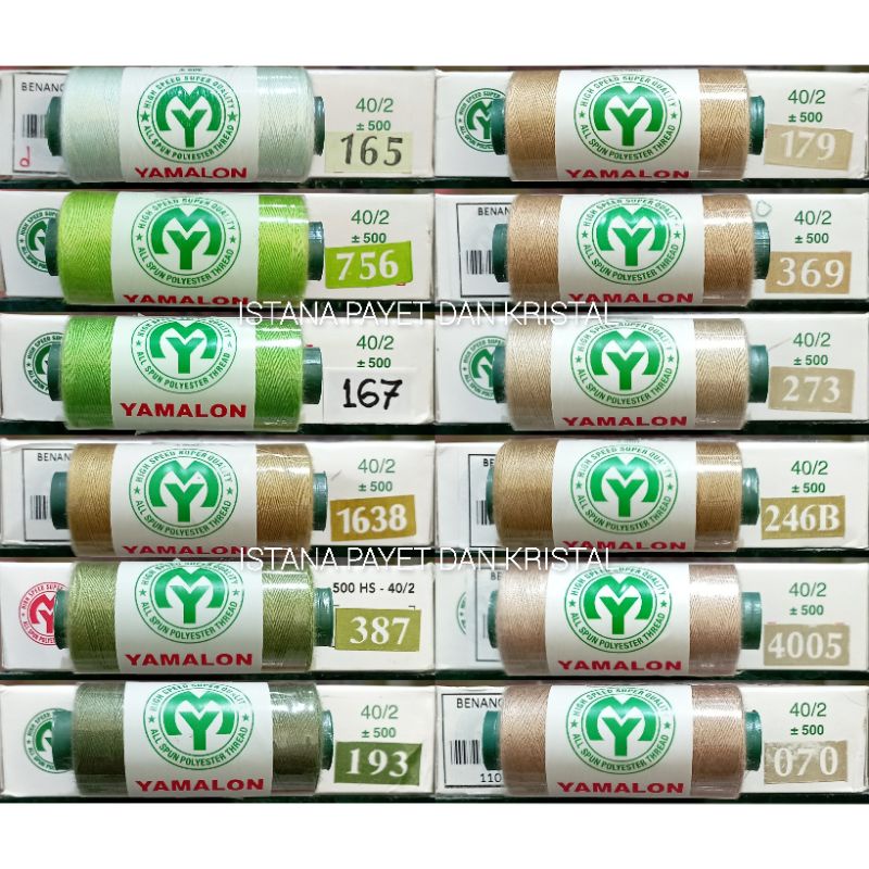 Benang jahit Yamalon hijau, mint, hijau lumut, moka & nude