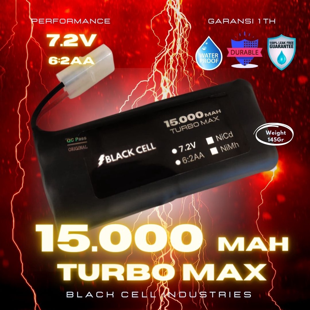RC Upgrade Battery BLACK CELL 7.2V 15000Mah TURBO MAX 6:2AA Durable Waterproof Suport NiCd Nimh Spee