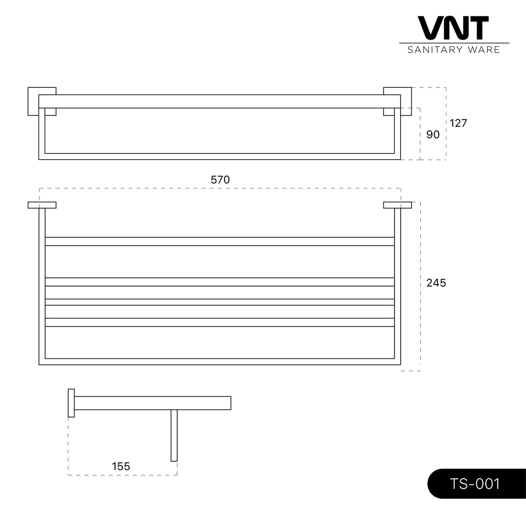 VNT Gantungan Handuk Hitam Hanger Dinding Rak Tempat Baju Kamar Mandi Black Towel Shelf