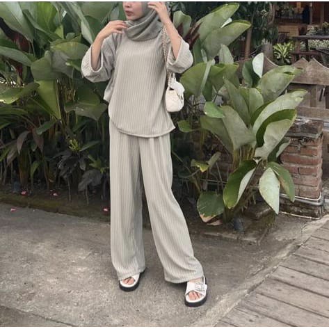 GTW - ZFS One Set Wanita Kekinian / ZOORA APRIL KNIT SET / Setelan Fashion Celana Panjang Baju Lenga
