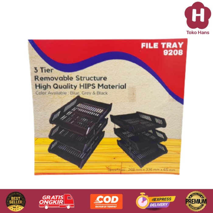 

File Tray Rak Penyimpan File 3 Tingkat Rak Susun Plastik HIPS Organizer Box Document Tempat Dokumen