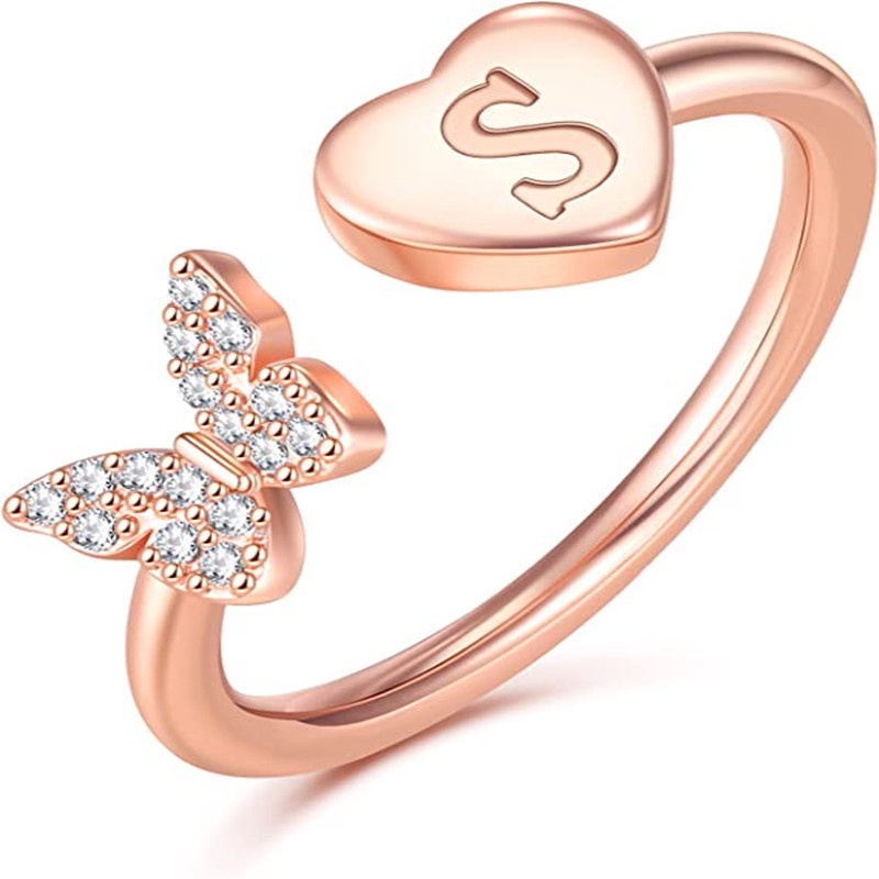 26huruf Inggris Cincin Berlian Cincin Berlian Pembukaan Yang Dapat Disesuaikan Wanita Cincin Tembaga Perhiasan Pabrik Grosir