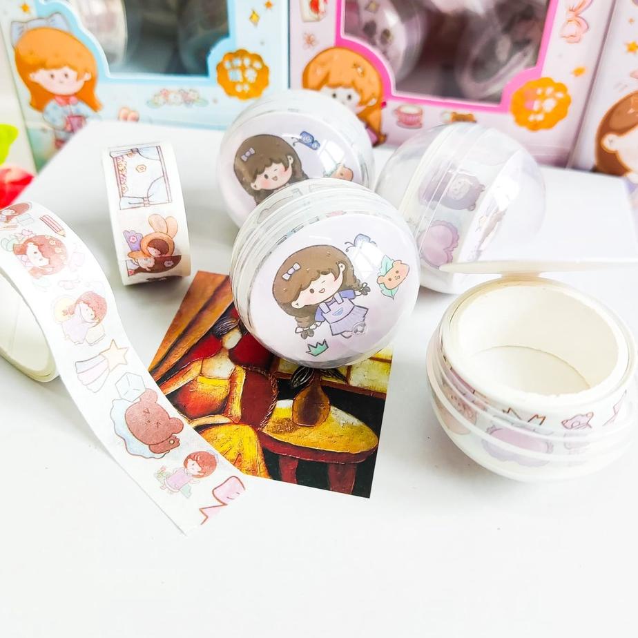 

D0S✱ Washi Tape didalam bola Isi 6 Pcs Set Daily Manual Cute Pattern Decorative Tape Sticker Gift Box vending machine Barang Terlaris