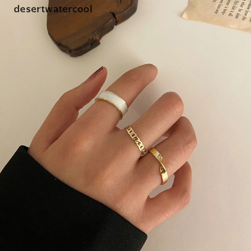 Deid 3Pcs/Set Enamel Jantung Cincin Korea Fashion Mutiara Cincin Untuk Wanita Geometris Rantai Tidak Teratur Bentuk Pembukaan Cincin Set Buku Jari Perhiasan Martijn