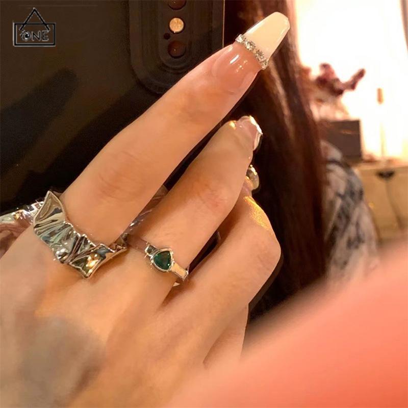 COD❤️2pcs Cincin Korea Gaya Punk Cross Opening Irregular Texture Untuk Pria Wanita Aesthetic keren Silver Ring Jewelry-A.one