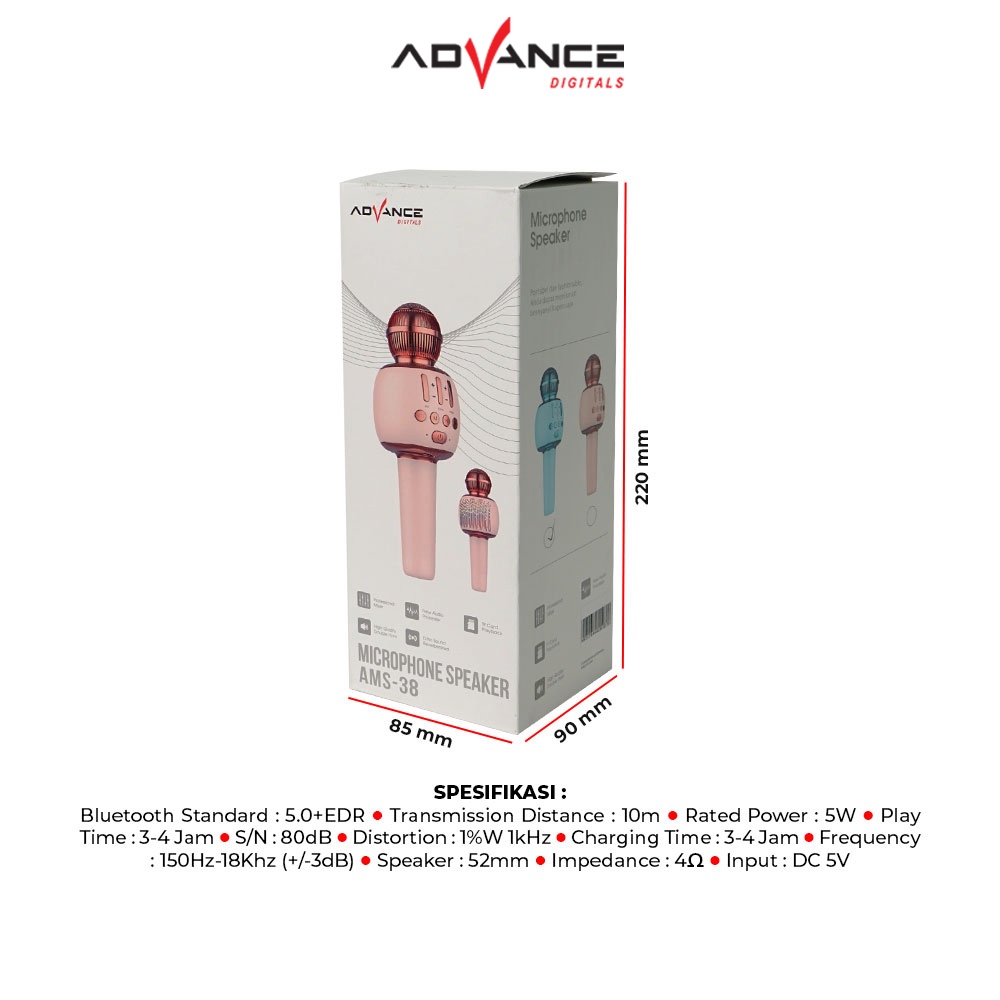 Advance AMS-38 Mic Karaoke Bluetooth Portable Microphone Bluetooth Speaker