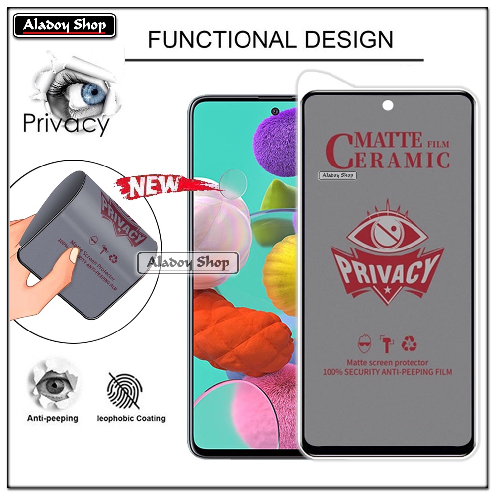 Tempered Glass Anti SPY Samsung A51 Anti Gores Privacy + Tempered Glass kamera dan Skin Carbon