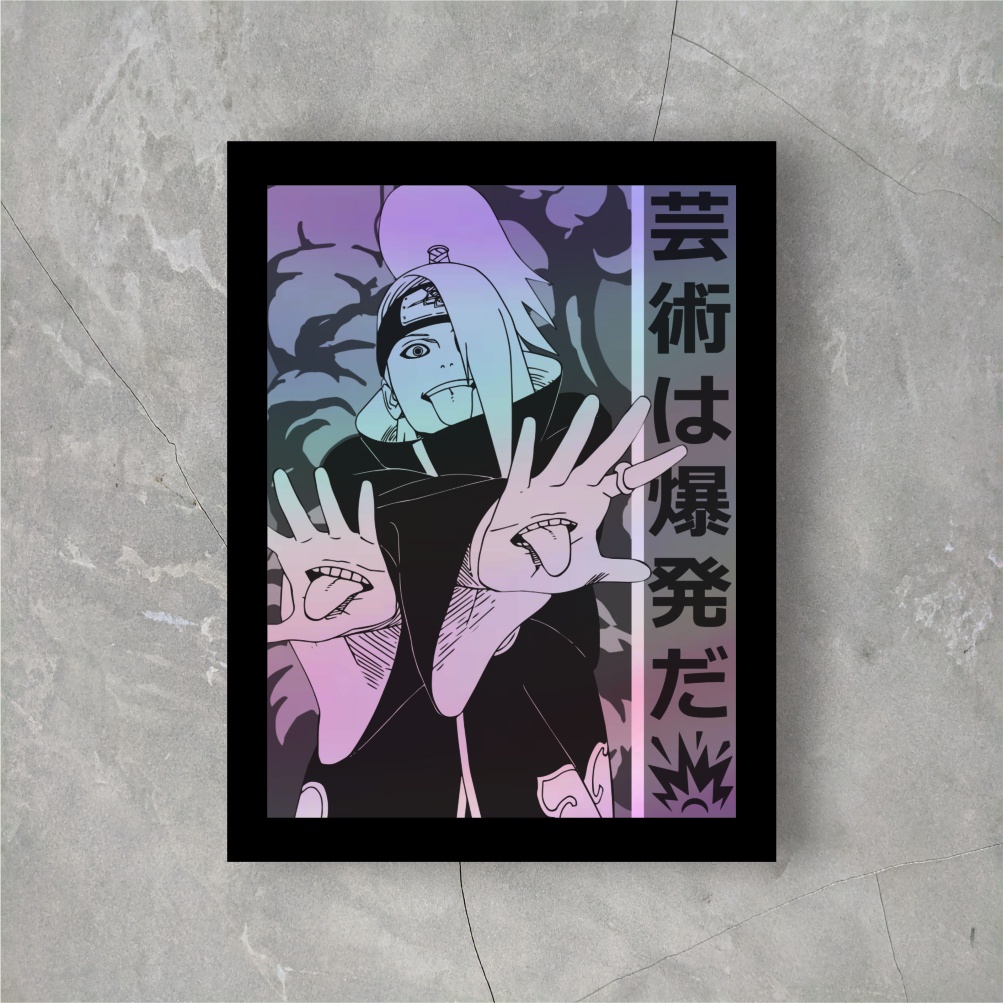 Sticker Anime Hologram Akatsuki Deidara sticker ukuran 7,8 cm