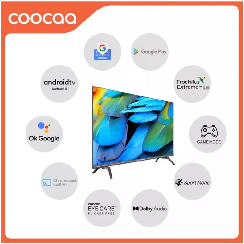 Coocaa 32S7G 32 inch Android 11 - Smart tv - HD - 60 Hz - Soft panel - Youtube/Netflix/Casting/Browser - BLUETOOTH/USB/HDMI/LAN/WIFI Garansi Resmi 3 th