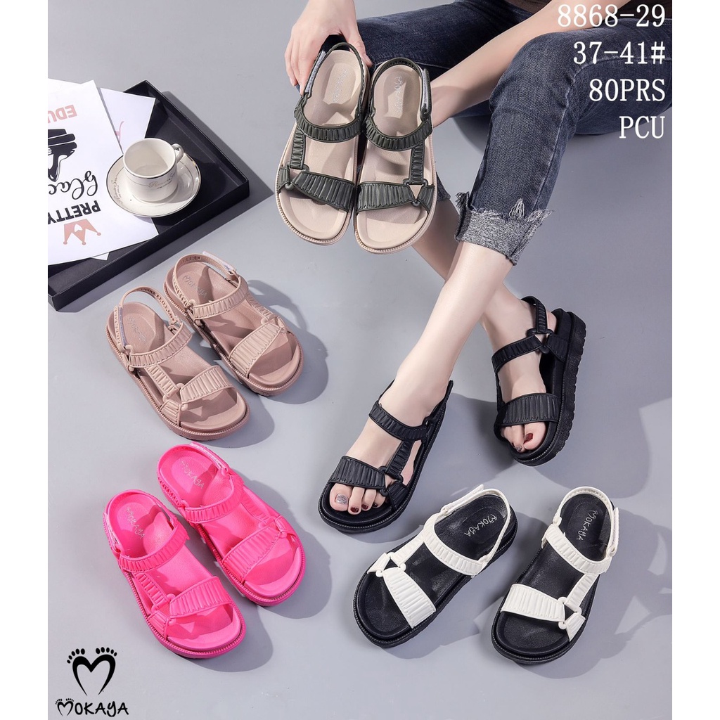 Sandal Let Gunung Jelly Wanita Tali Sambung Kerut Segitiga Kece Import Mokaya / Size 37-41 (8868-B1/8038-A3)