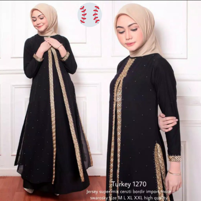 Abaya ABAYA TURKEY HITAM BORDIR TAMI KODE 1270 - Hitam, XXL(B7J9) Abaya remaja tanggung Abaya basic 