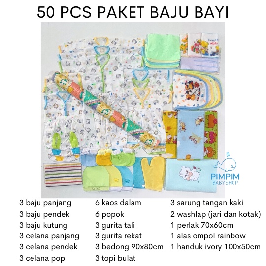 50 Pcs Paket Perlengkapan Bayi Baru Lahir LENGKAP EKONOMIS Set Kado Lahiran Baju Bayi Newborn Murah Hemat