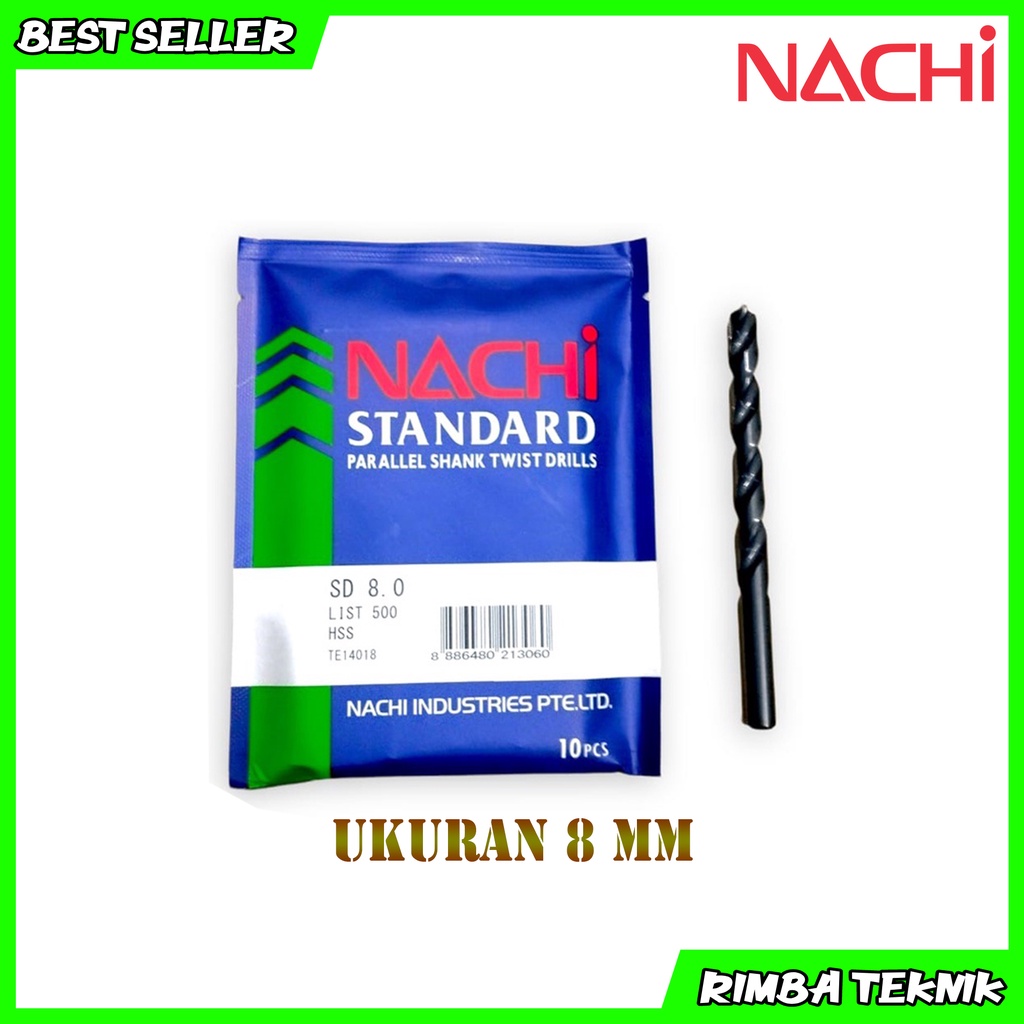 Mata Bor Besi HSS Nachi Asli Ukuran 8.0mm Original 8 mm