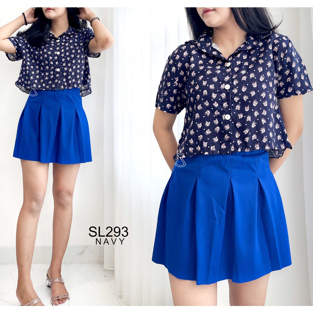 SL293 - Atasan Kemeja Crop Wanita Korean Style