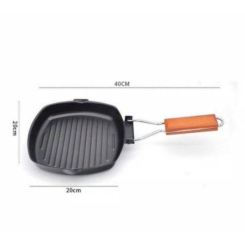 Square Grill Pan Panggangan BBQ Lipat 20cm Anti Lengket