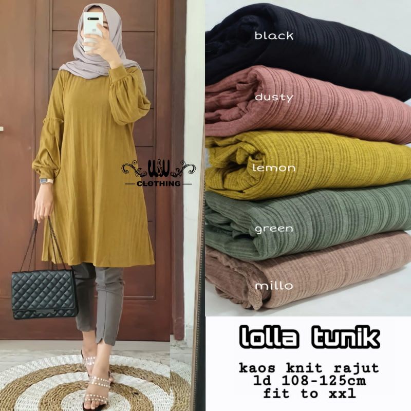 LOLLA TUNIK MAT KAOS KNITE RAJUT TUNIK SANITA KNIT TUNIK TEBAL TUNIK CASUAL WANITA PREMIUM GOOQ QUAL