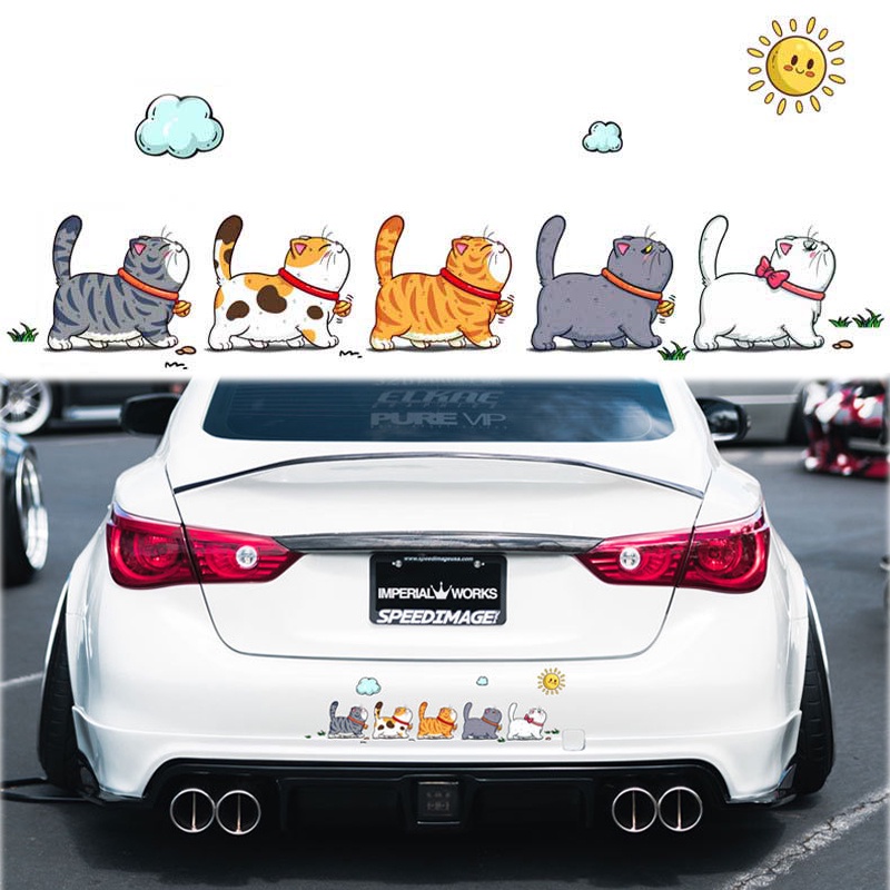 Elegan Kucing Peliharaan Stiker Mobil Auto Self-Adhesive PVC Stiker Lima Berjalan Kucing Styling Stiker Mobil Truk Motor Dekorasi Mobil Tubuh Kreatif Decals Kartun Lucu Kucing Stiker