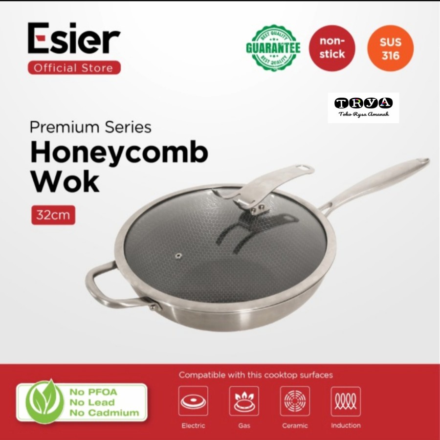 Esier Stainless Honeycomb Wajan Stainless Keramik Premium Wok Original