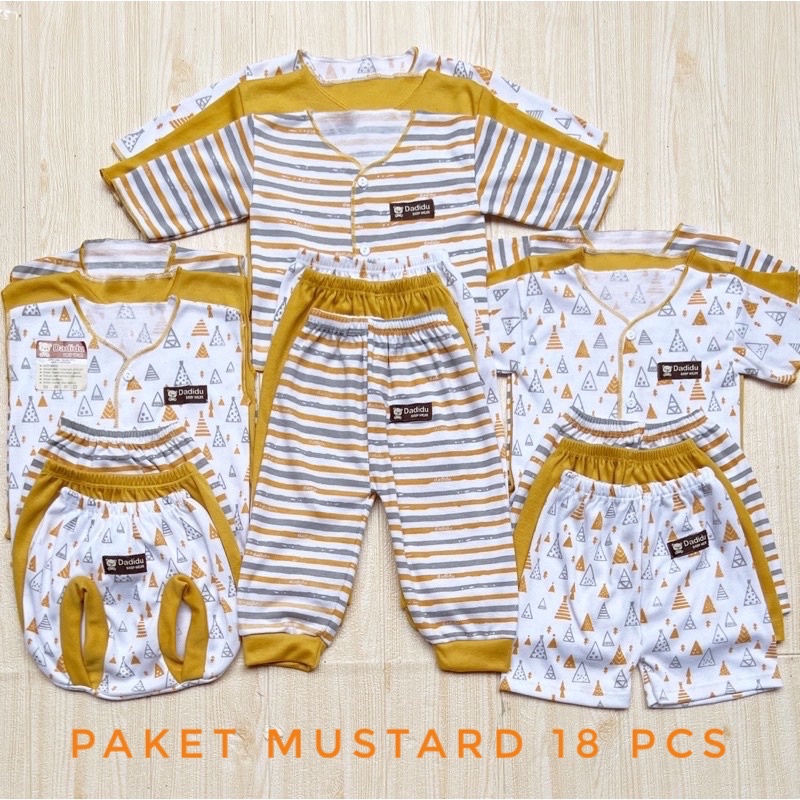 DADIDU MUSTARD SERIES - 18 PCS Paket Baju Bayi Kekinian Celana Bayi Setelan Bayi Baju Bayi Newborn Baju Bayi Baru Lahir Baju Bayi / Paket Baju Bayi Newborn Celana bayi Paket Lengkap Baju Bayi Newborn / Perlengkapan Bayi Baru Lahir Kado Gift Set Baby