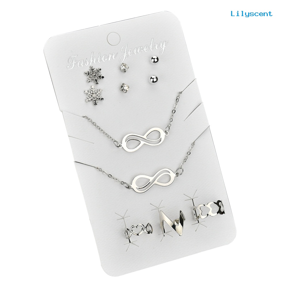 [LS] Simbol Kalung Snowflake Anting Cincin Gelang Wanita Set Perhiasan