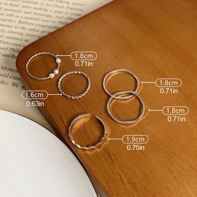 5 Pcs/Set Cincin Korea Ins Lingkaran Mutiara Cincin Wanita Gadis Fashion Aksesoris Perhiasan Jewelry