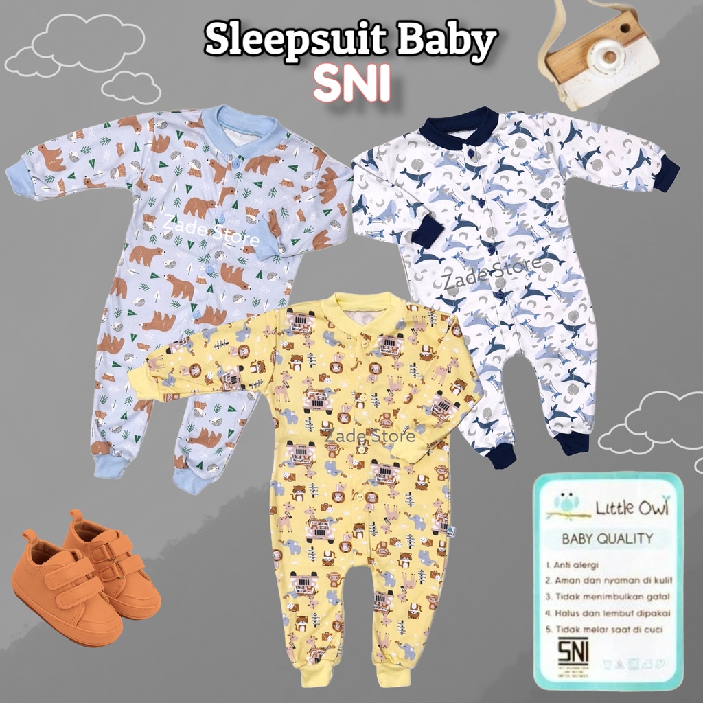 Sleepsuit bayi Little OWL SNI Baju Bayi lengan Panjang Baju Anak jumpsuit Kaki Buka piyama anak jumper