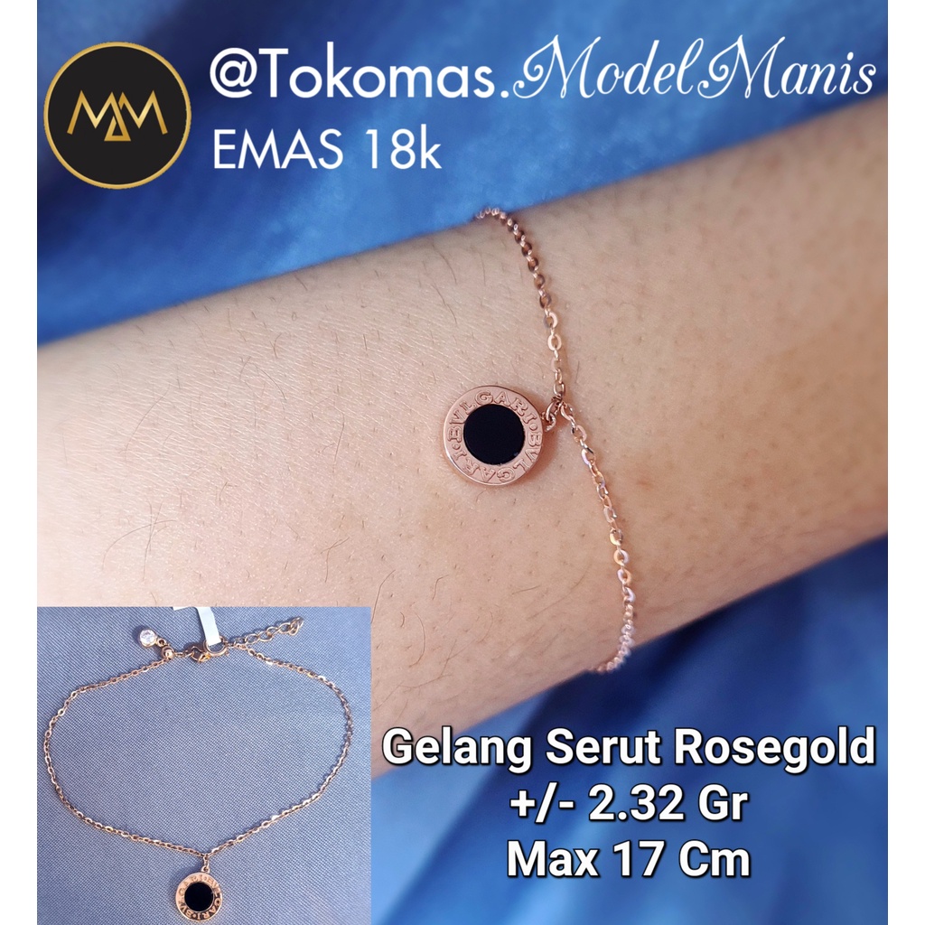 Gelang koin serut blv emas italy AU 750 kadar 18k