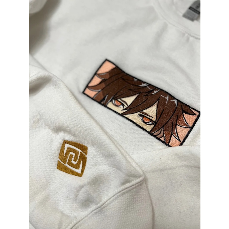 Crewneck Zhongli Embroidery Anime Gaming Genshin Impact Premium Unisex