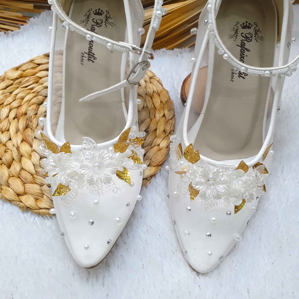 Sepatu wedding cantik Ayyara putih tali pita cantik hak 9 cm