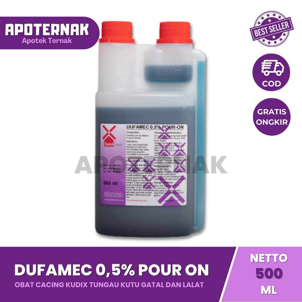 DUFAMEC 0,5% Pour On Tetes 30 ml | Obat LSD Gudik Scabies Cacing Kudix Gatal Tungau Kutu Kutu Penghisap dan Lalat Pada Hewan Ternak | Like Gama Mec Iso Stop