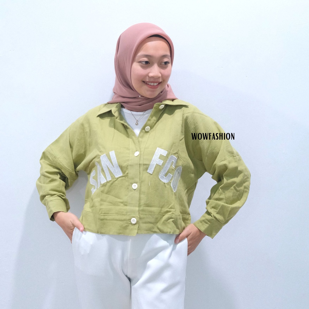 WOW-Aletha Kemeja Crop - Kemeja Bordir - Atasan Wanita