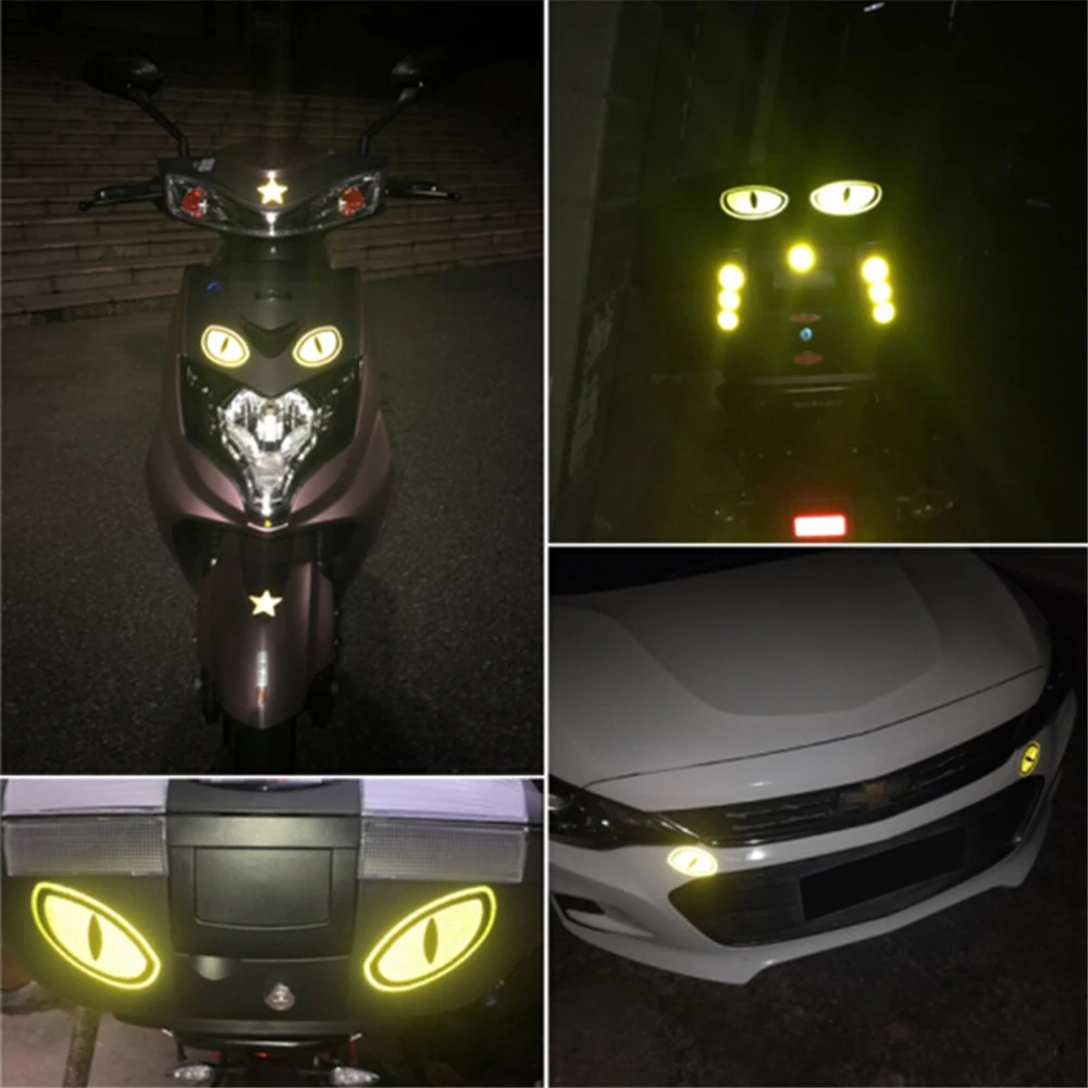 1lembar Stiker Reflektor Pola Mata Kucing Stiker Reflektif Mobil Malam Mengemudi Keselamatan Peringatan Decal Mata Lucu Mengintip Monster Reflektif Tape Bumper Stiker Untuk Auto Moto Truk