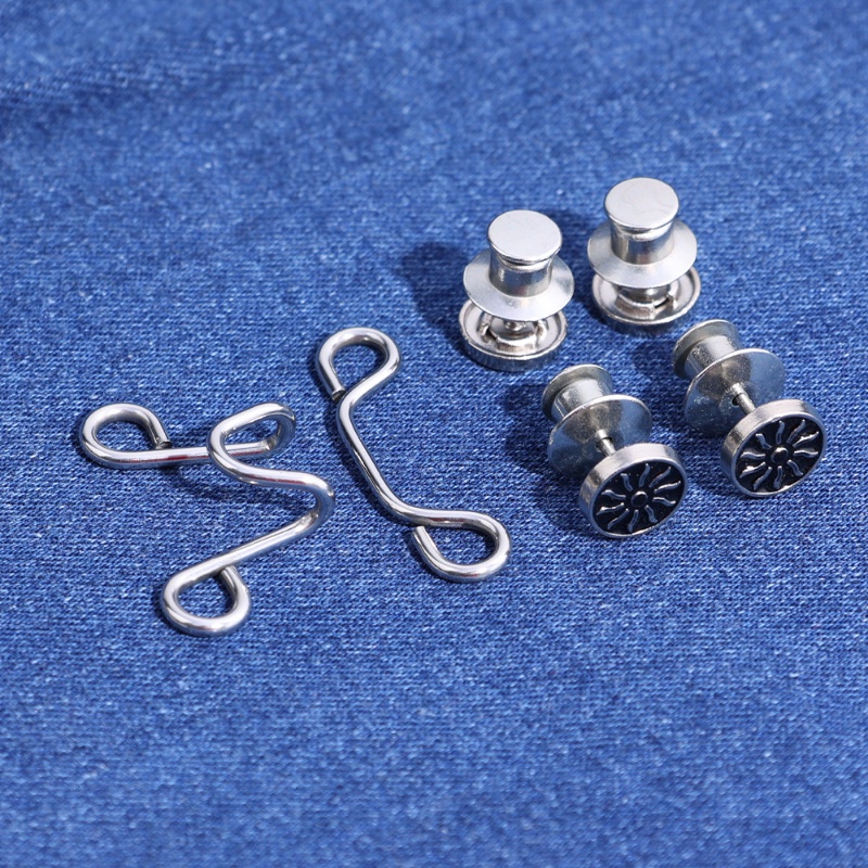 [Harga Grosir] 1set Sunflower Nail-free Metal Jeans Extender Button Snaps Detachable Adjustable Pants Clips Buttons Pins DIY Pengencang Pinggang Pakaian Gesper Alat Jahit