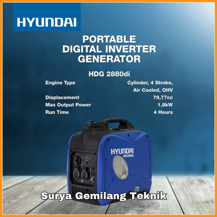 Genset Inverter Silent Hyundai Portable 2000 Watt Hdg 2880 Di