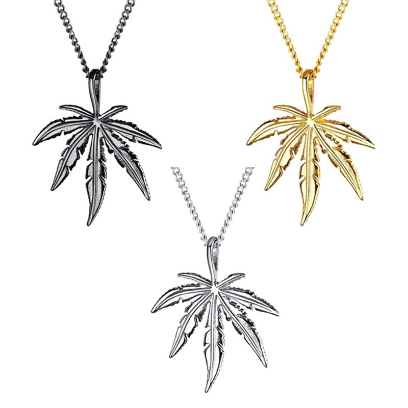 Fashion Pria Berlapis Emas Punk Hip Hop Besar Daun Maple Berlian Liontin Kalung Pria Perhiasan Rantai Perak