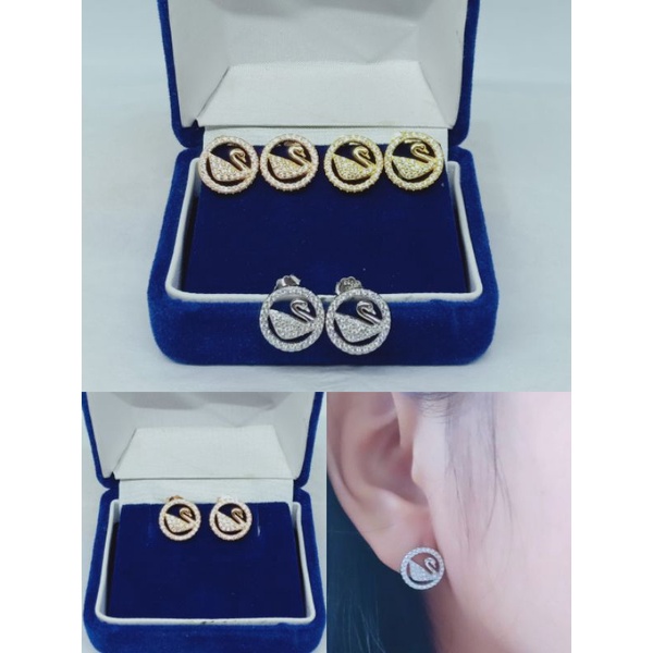 giwang model bulat swan mp/perak asli silver 925 lapis emas/perhiasan fashion wanita terbaru
