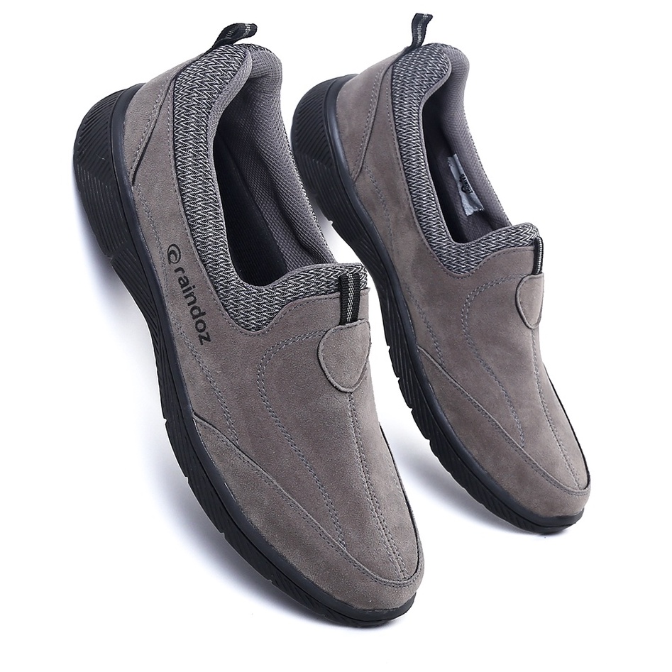 Sepatu Casual Pria Slip on Kulit Seude Grey R-022 Sepatu Pria tanpa tali Formal Kasual Original RNDZ