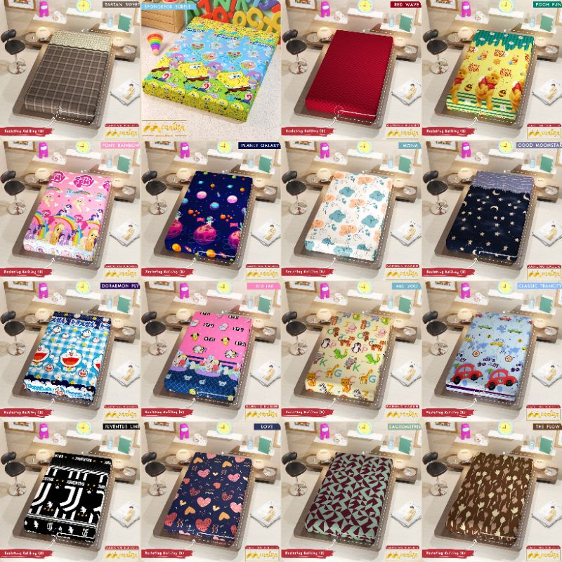 Sarung Kasur Busa 100x200x20 100 x 200 x 20 Monalisa Azura Batman Camalia Cat Pink Piano Cloud Moons