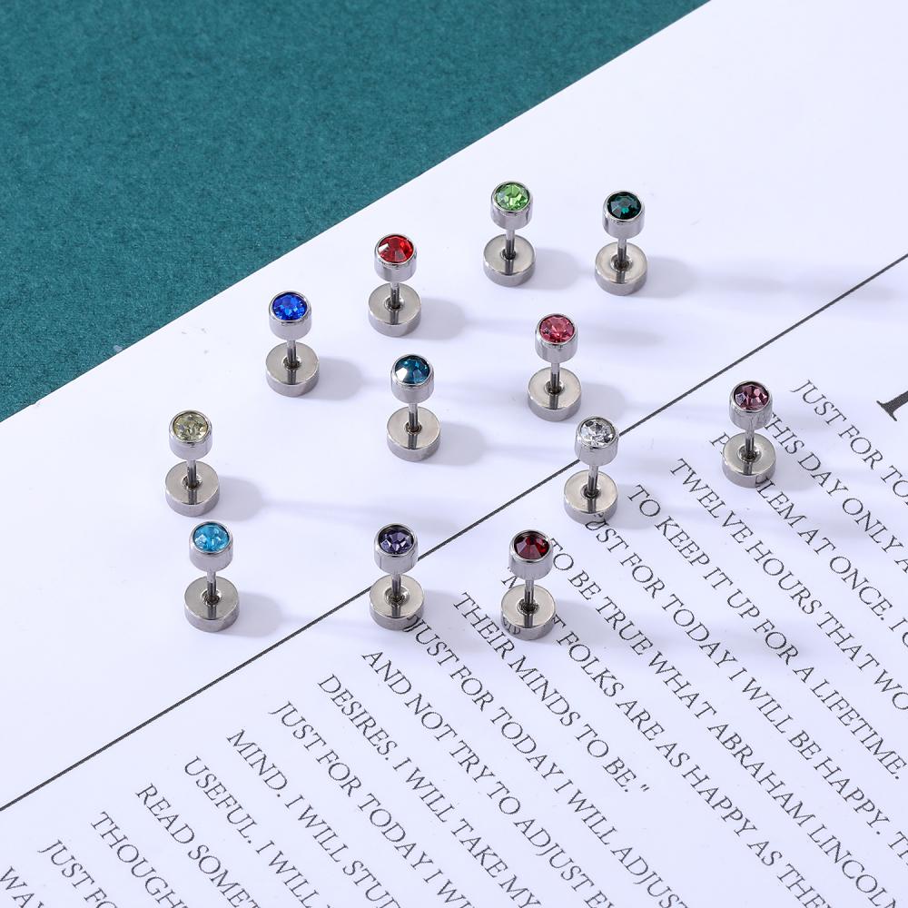 1set Multicolor Kristal Stainless Steel Stud Earrings Mutiara Bola Kristal Tulang Rawan Stud Earrings Helix Keong Tindik