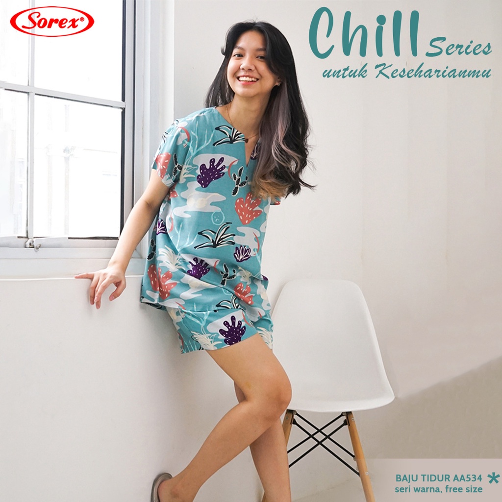 Sorex Baju Tidur 1 Set Atasan Pendek + Celana Pendek Chill Series Rayon Premium Piyama Freesize AA 534