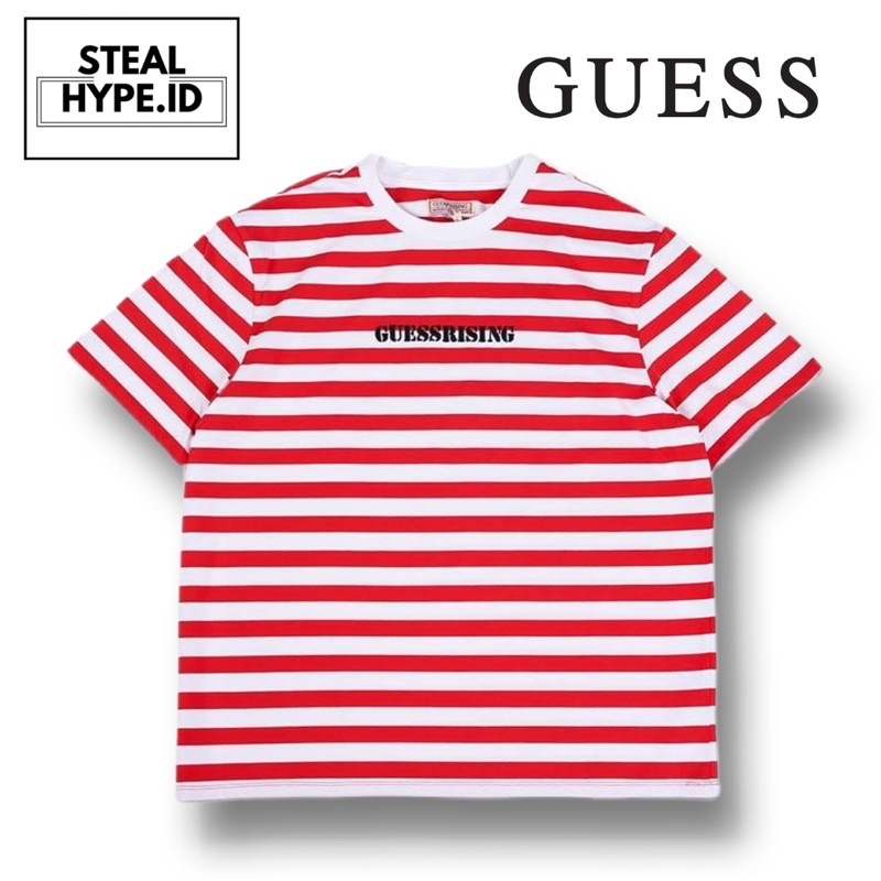 GUESS X 88 RISING STRIPE SS T-SHIRT RED ORIGINAL 100% BNIP / GUESS X 88 RISING TEE