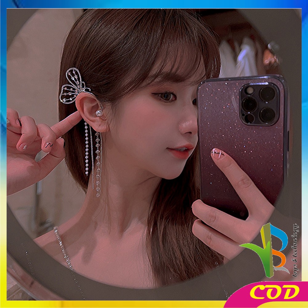 RB-K118 Anting Korea Motif Kupu Kupu Untuk Telinga Kiri Aksen Mutiara Wanita Tanpa Tusuk / Anting Klip Cewek Korean Style