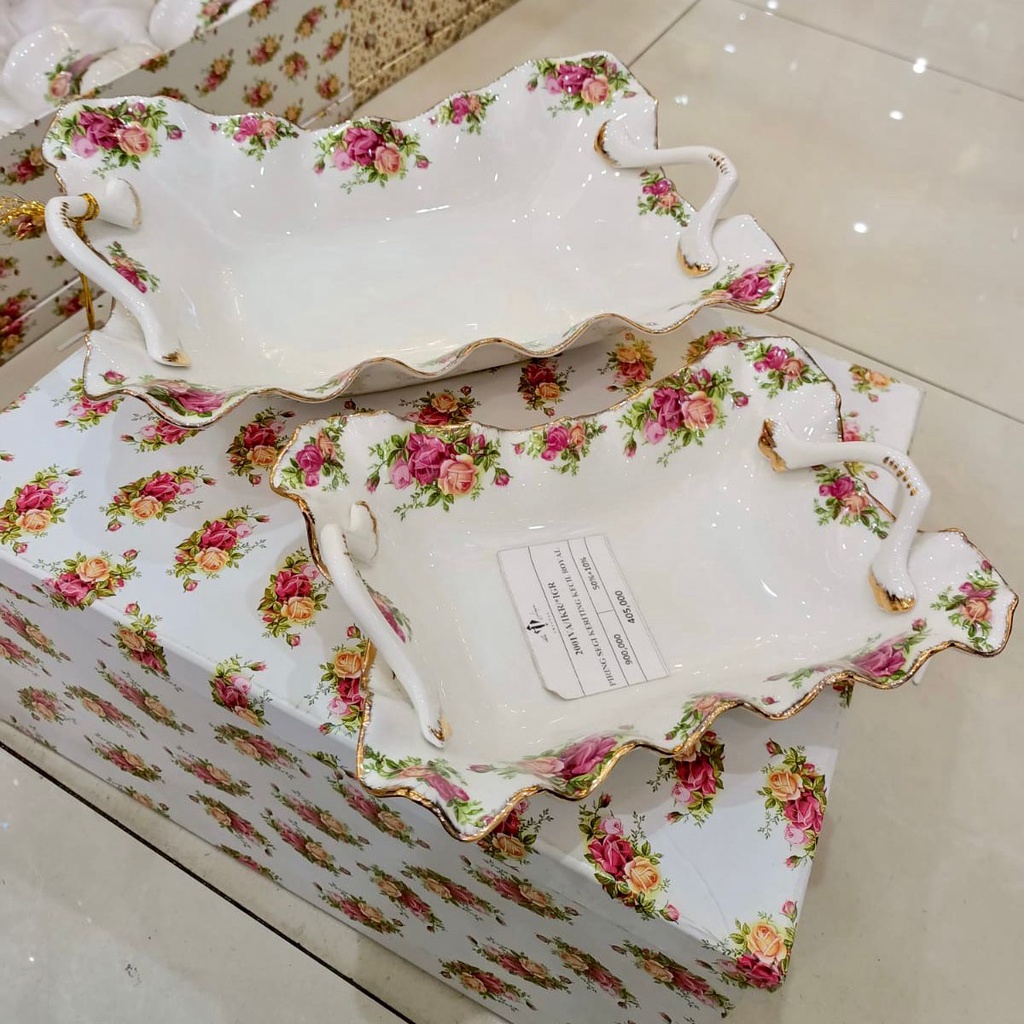 piring saji lauk capodimonte seri royal motif bunga / piring saji keramik / piring lauk keramik mewa