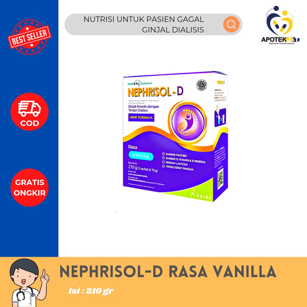 SUSU NEPHRISOL - D ISI 210 GR / NUTRISI PASIEN GINJAL DIALISIS / CUCI DARAH / SUPLEMEN GINJAL KRONIS BERAT