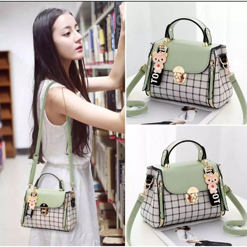 Tas Selempang Wanita Mini Fashion Korea Hitam Tan Hijau Tali Panjang