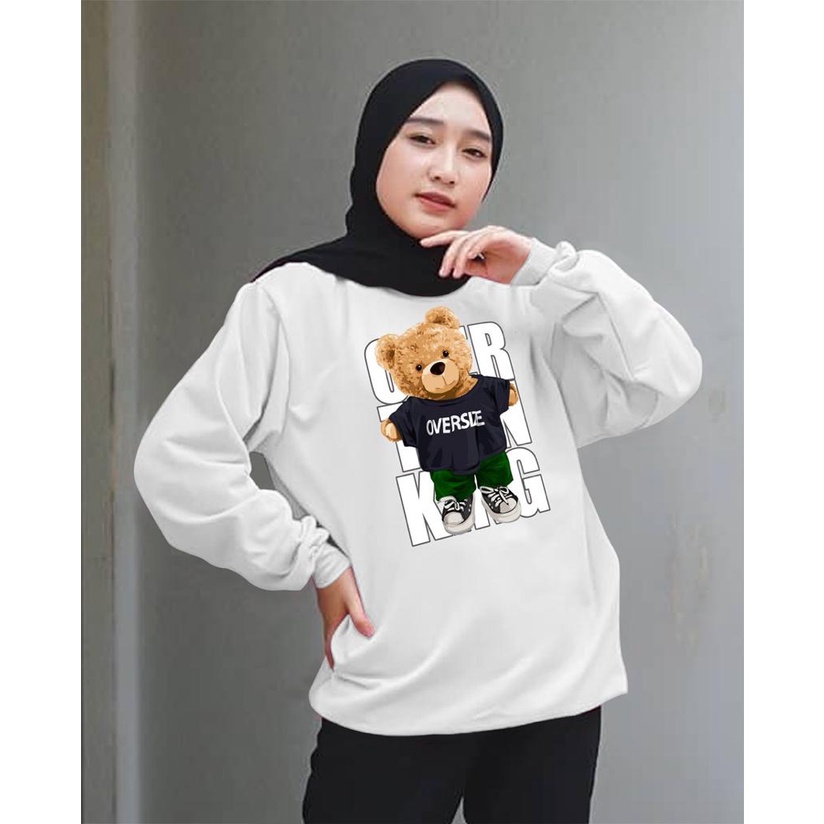 Kaos Lengan Panjang DTF BEAR OVERSIZE / Kaos Sweatshirt / Atasan Wanita / Atasan Wanita Lengan Panjang