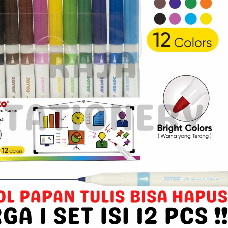 

JY7✾ JOYKO WHITEBOARD MARKER 12 COLOURS / SPIDOL PAPAN TULIS WARNA MURAH BERKUALITAS WMC-63 Paling Baru